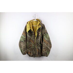 Vintage 90s Mens XL Distressed Quilted Realtree Camouflage Hooded Jacket AS IS